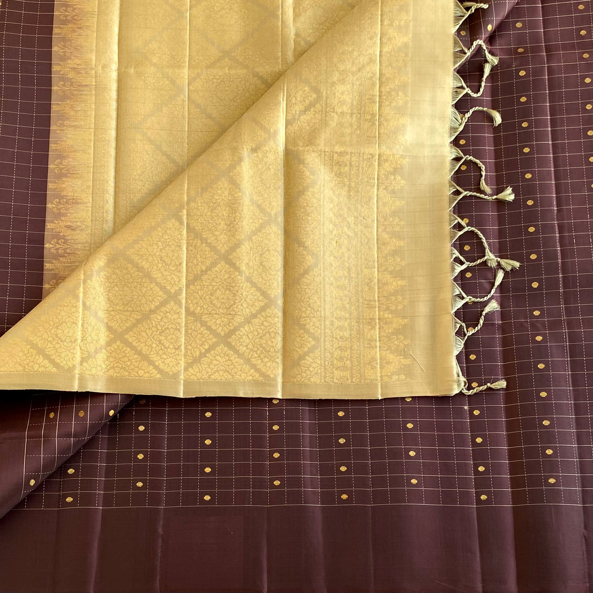 Deep Wine Chocolate Designer Pure Silk Saree With Antique Gold Pallu