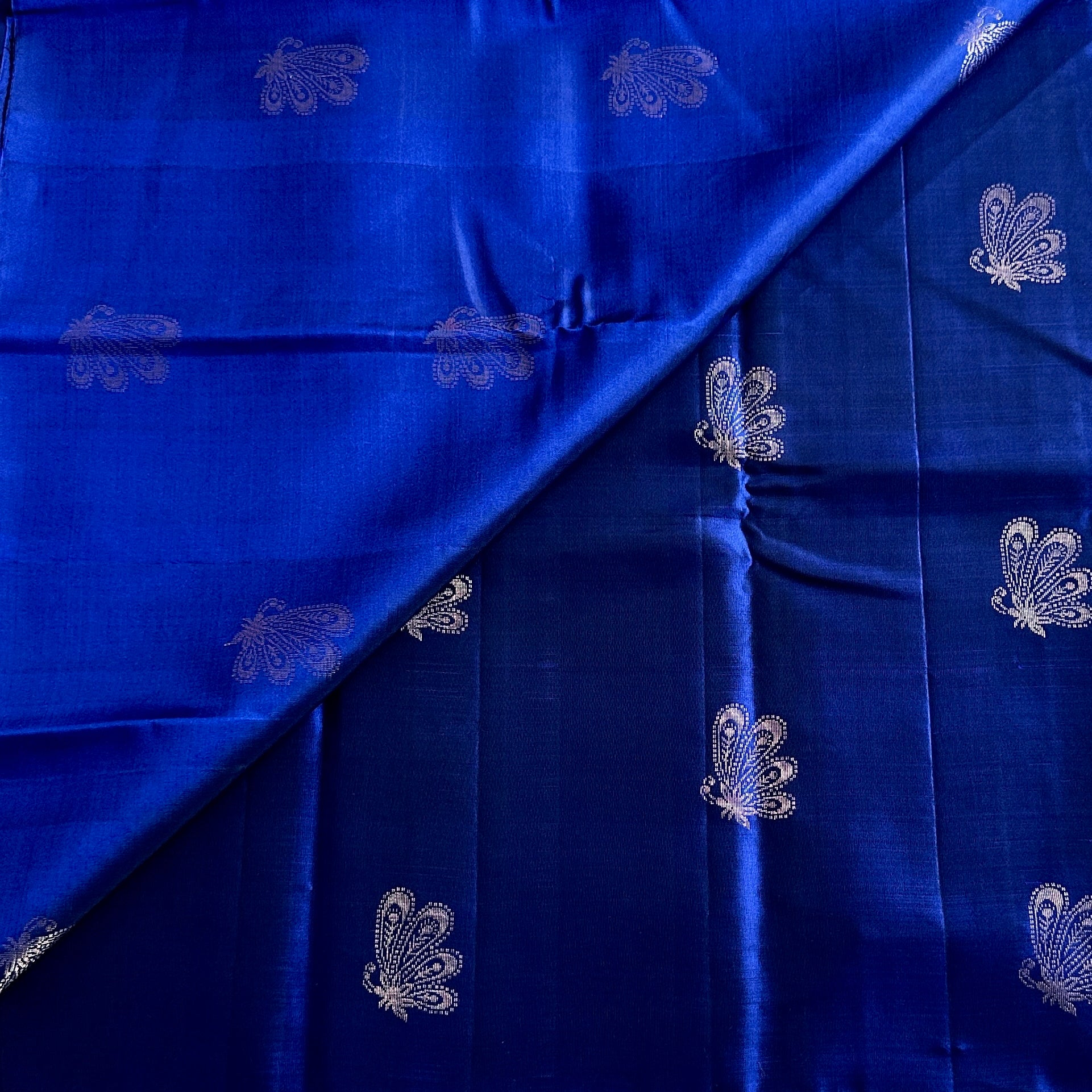 Royal Blue Silk Saree With Gold Zari Butterfly Buta