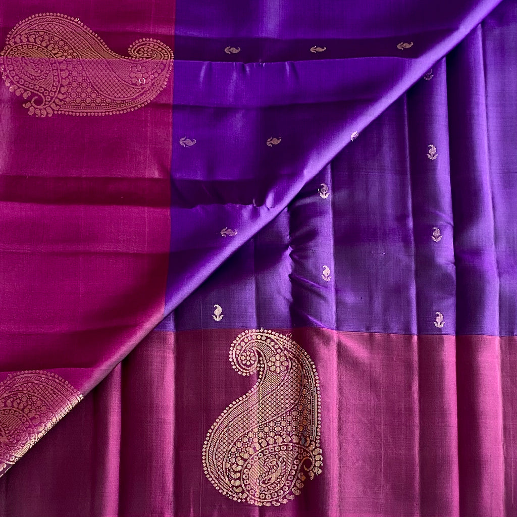 Deep Purple Designer Pure Silk Saree With Royal Magenta Pallu