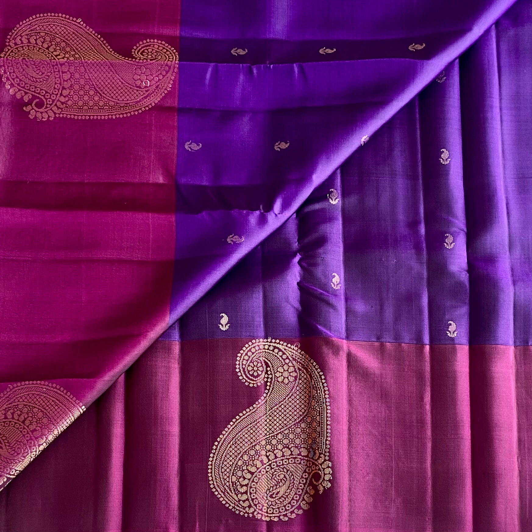 Deep Purple Designer Pure Silk Saree With Royal Magenta Pallu