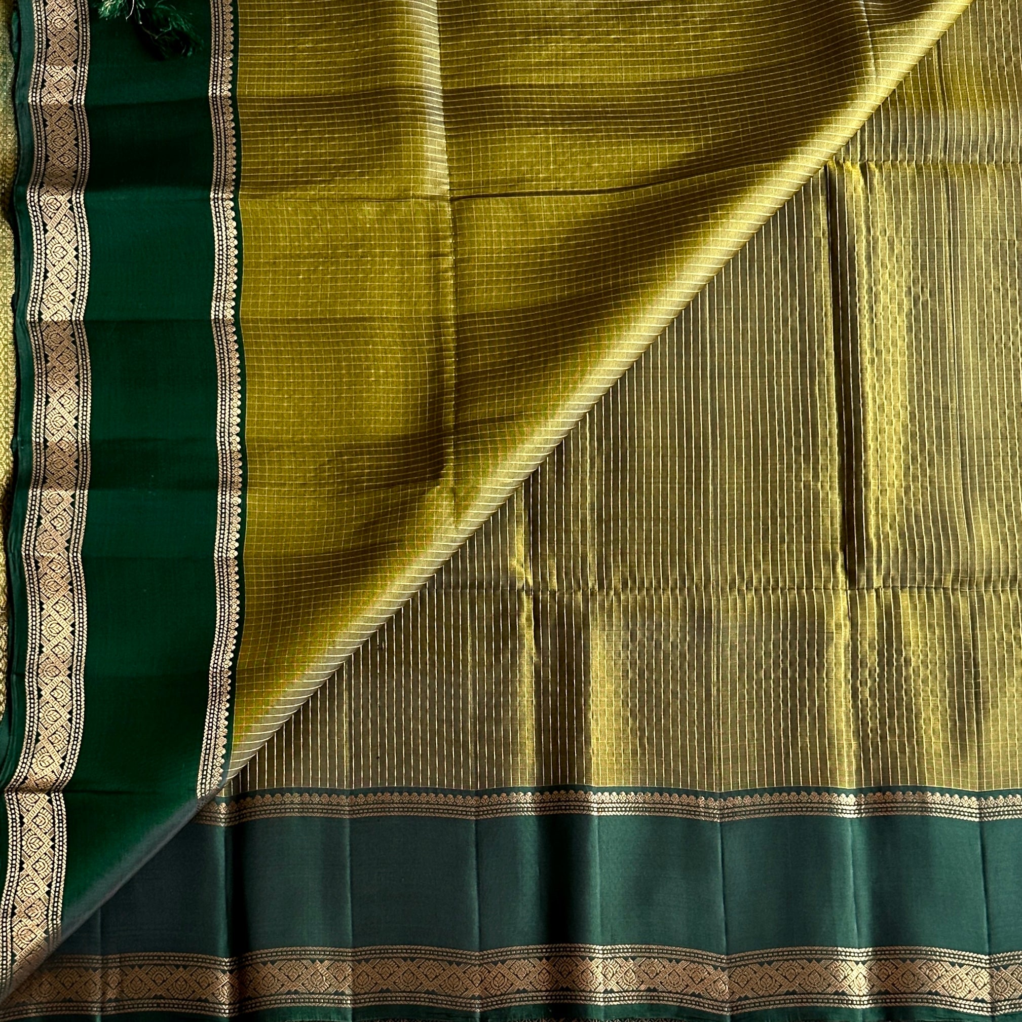 Deep Teal Silk Saree with Gold Zari Paisley Geometric Border