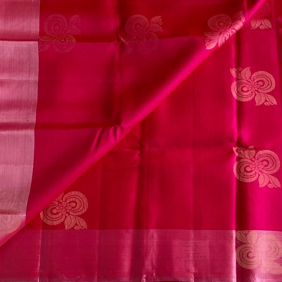 Rani Pink Designer Pure Silk Saree With Metallic Gold Pallu