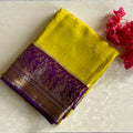 Soft Tussar Silk Lime Yellow Saree With Royal Purple Pallu