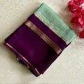 Mint Green soft crepe with deep Purple Gold Checked Pallu