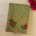 Elegant Pistachio Floral Zari Tassel Saree For Festive Traditional Occasions