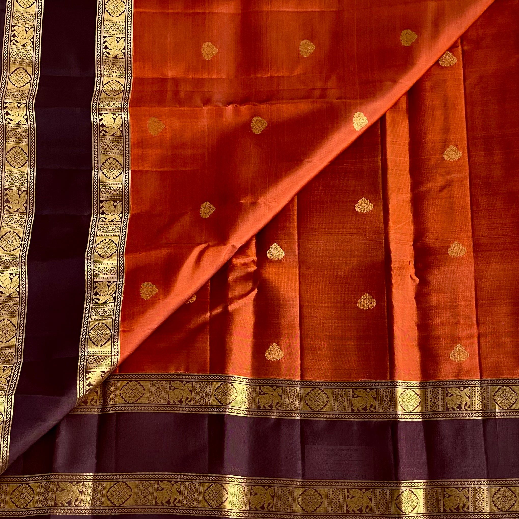 Deep Rust Designer Pure Silk Saree With Wine Brown Pallu
