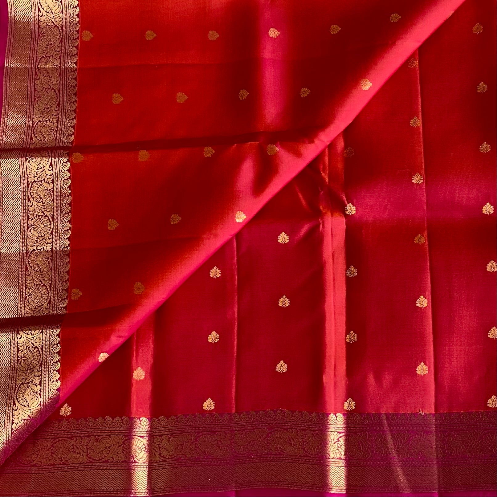 Rani Pink Designer Pure Silk Saree With Vermilion Pallu