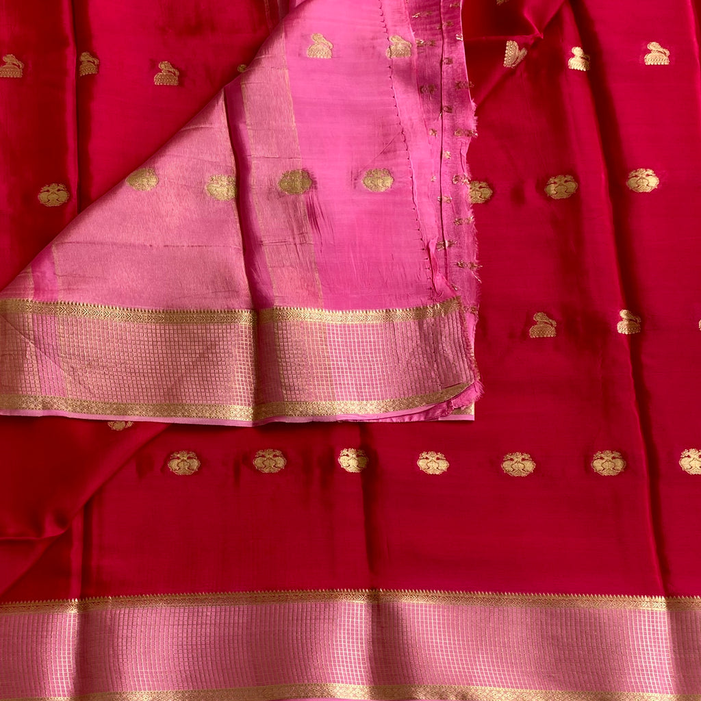 Cherry Red Soft Crepe Silk Saree With Light Pink Pallu