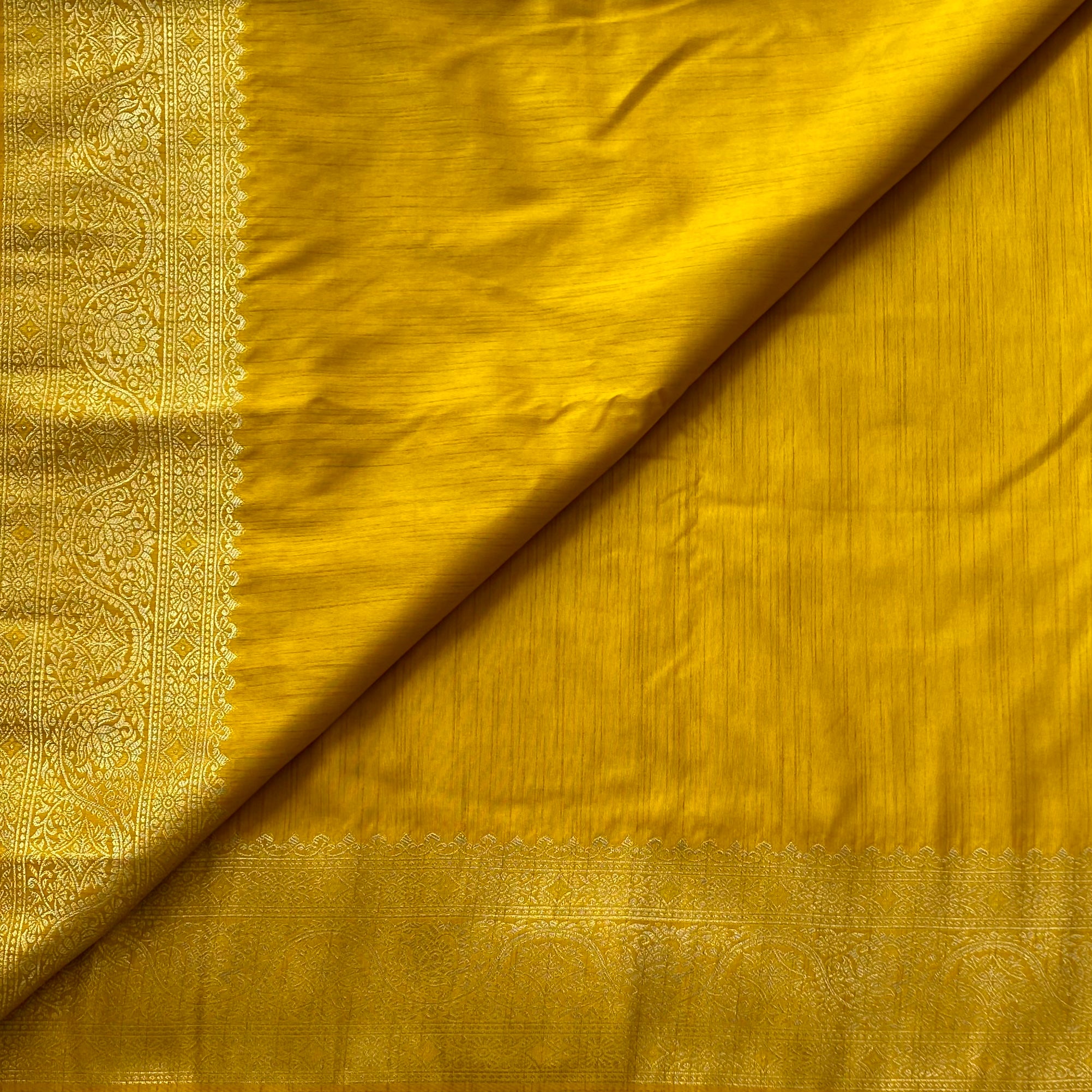 Mustard Woven Saree With Gold Zari Paisley Pallu For Weddings