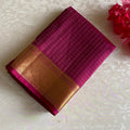 Rich Magenta Pink Designer Pure Silk Micro Checkered With Zari Gold Border