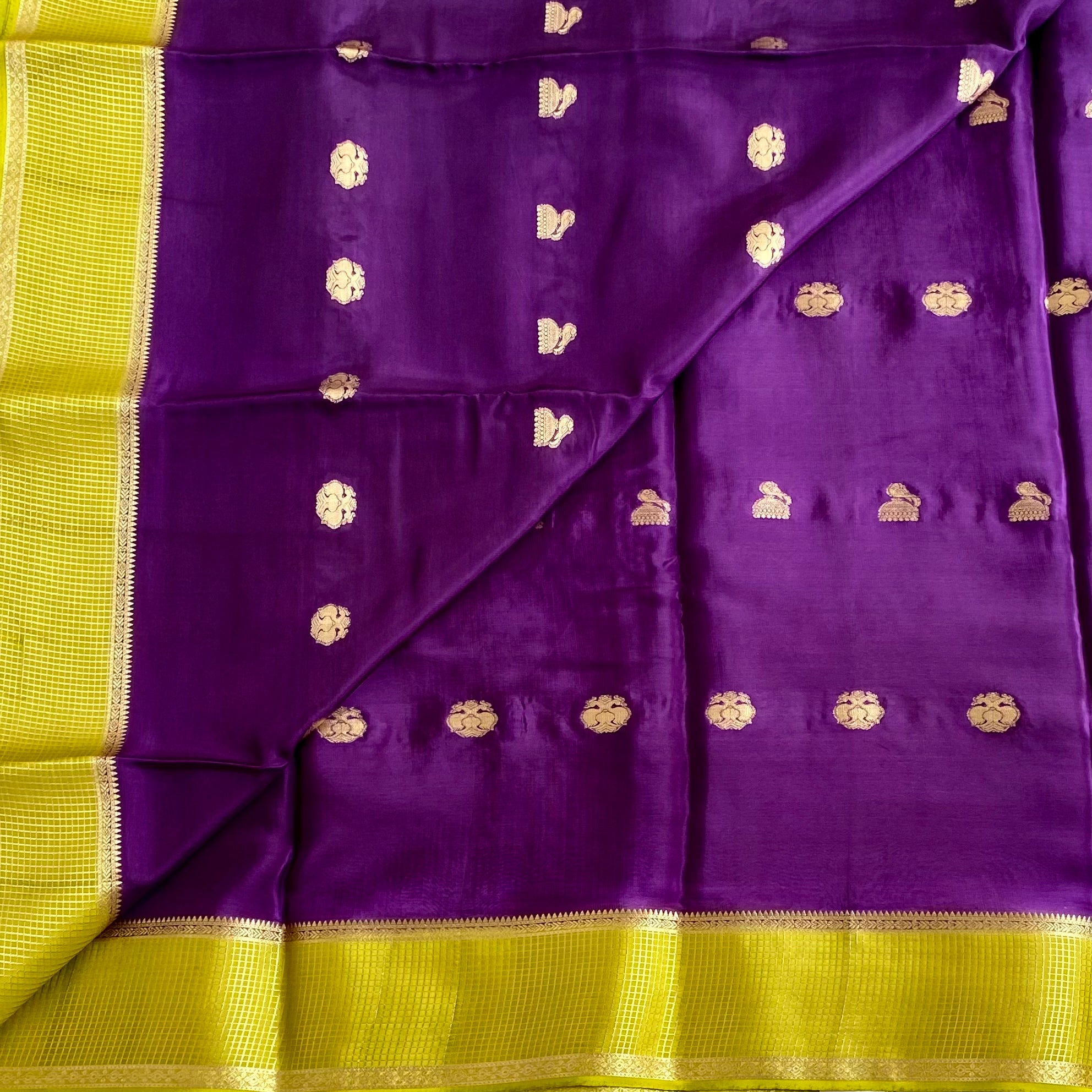 Royal Purple Soft Crepe Silk Saree With Lime Green Pallu