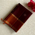 Sun-kissed Brown Designer Pure Silk Saree With Rust Orange Kollam Stunner