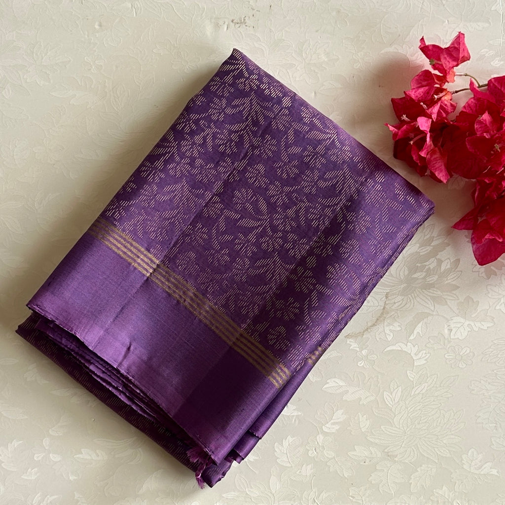 Royal Purple Designer Pure Silk Saree With Antique Gold Zari Striped Border