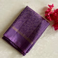Royal Purple Designer Pure Silk Saree With Antique Gold Zari Striped Border