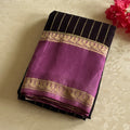 Magenta Black Silk Saree Gold Zari Brocade Floral Border Traditional