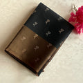 Charcoal black work deep metallic copper handwoven pure silk with zari woven buttas