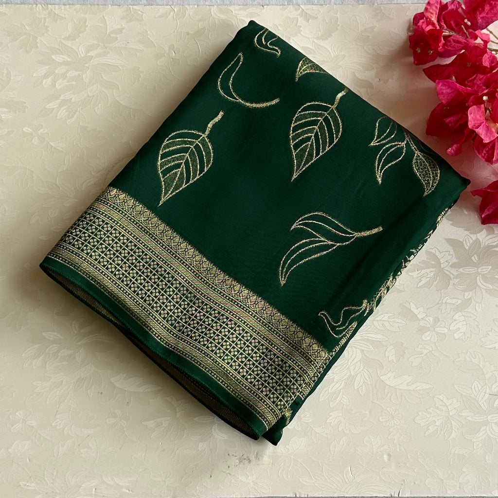 Emerald Green with gold premium crepe designer stunner