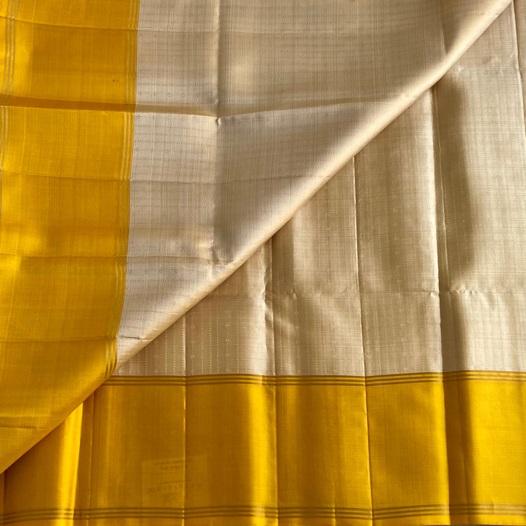 Designer Pure Silk Champagne Beige & Mustard Yellow Saree