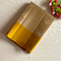 Taupe Beige Designer Pure Silk Saree With Mustard Yellow Pallu