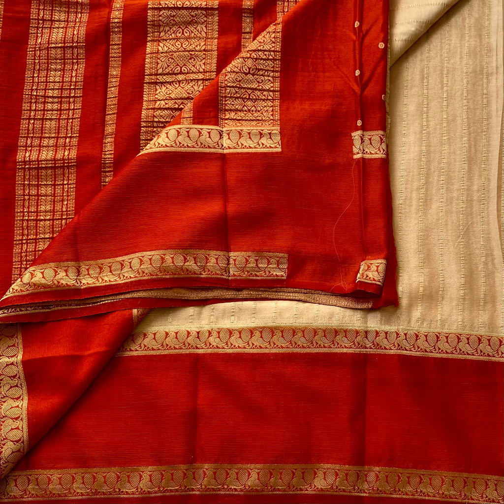 Burnt Orange Gold Zari Beige Pallu Traditional Festive Saree Elegance