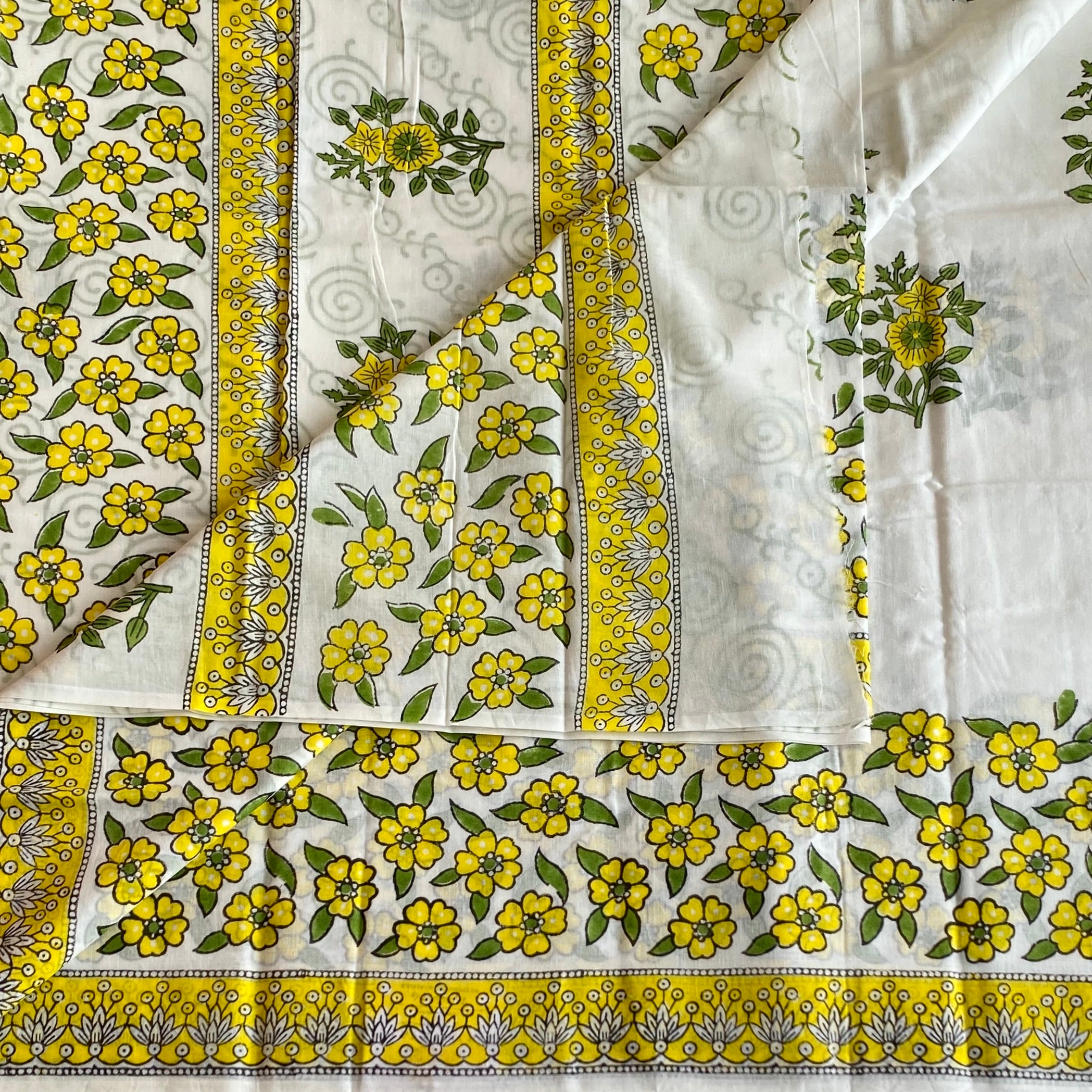 Off White Soft Tussar Silk Saree With Lemon Yellow Floral Border