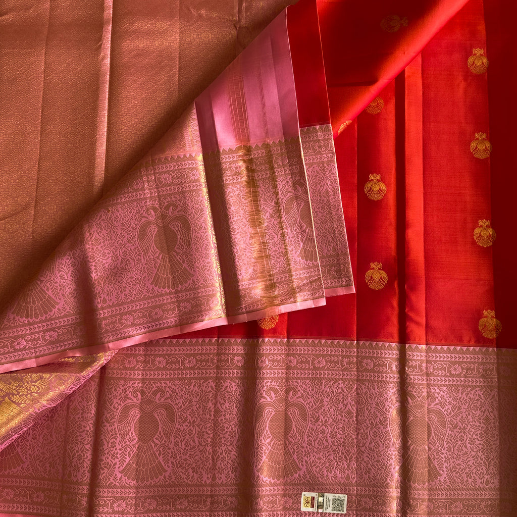 Magenta Crimson Silk Saree With Gold Peacock Border For Weddings