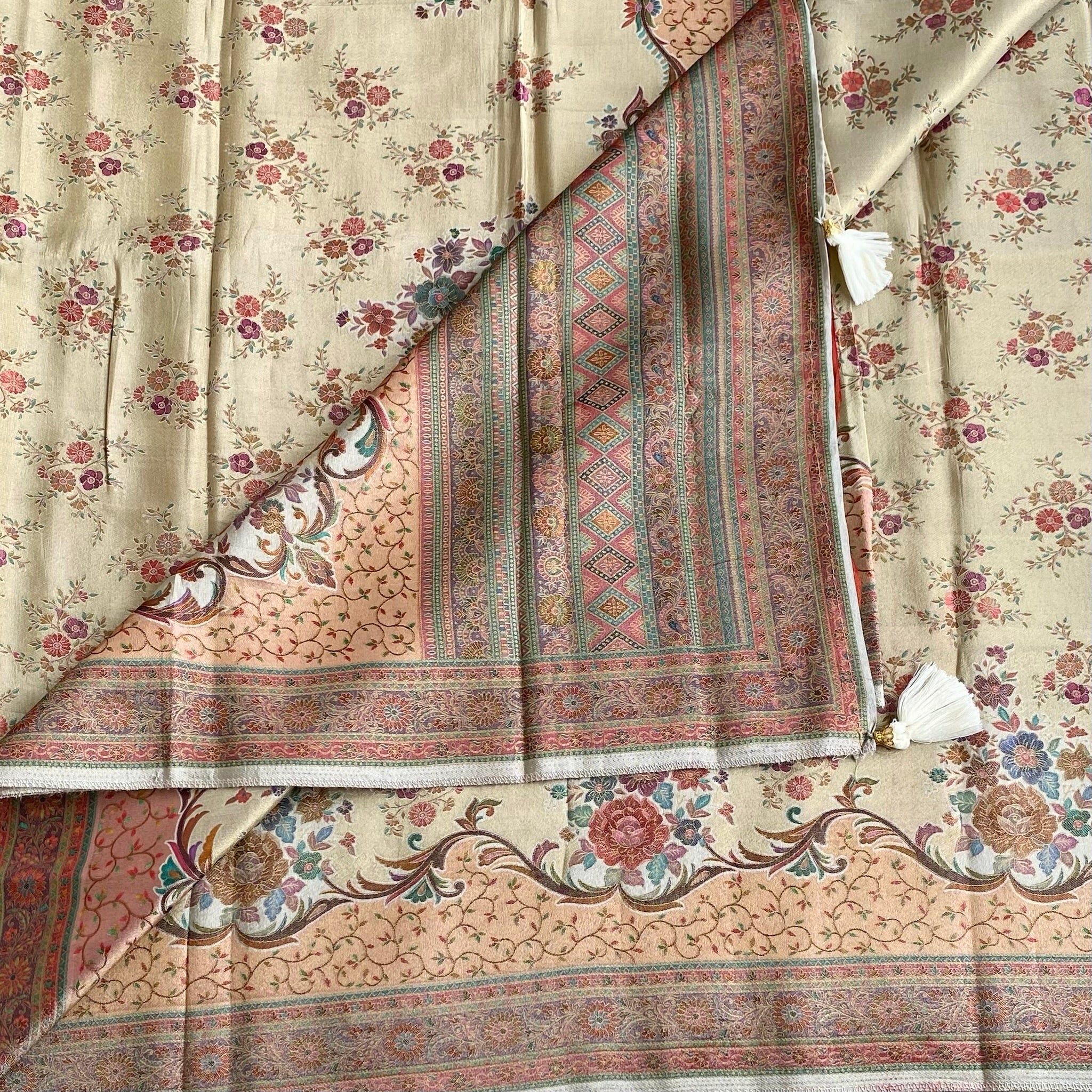 Ivory Beige Soft Premium tissue Silk Saree With Designer Meenakari Weave