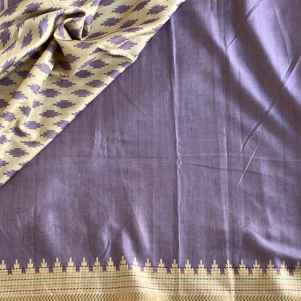 Dusty Lavender Soft Tussar Saree With Champagne Gold Pallu