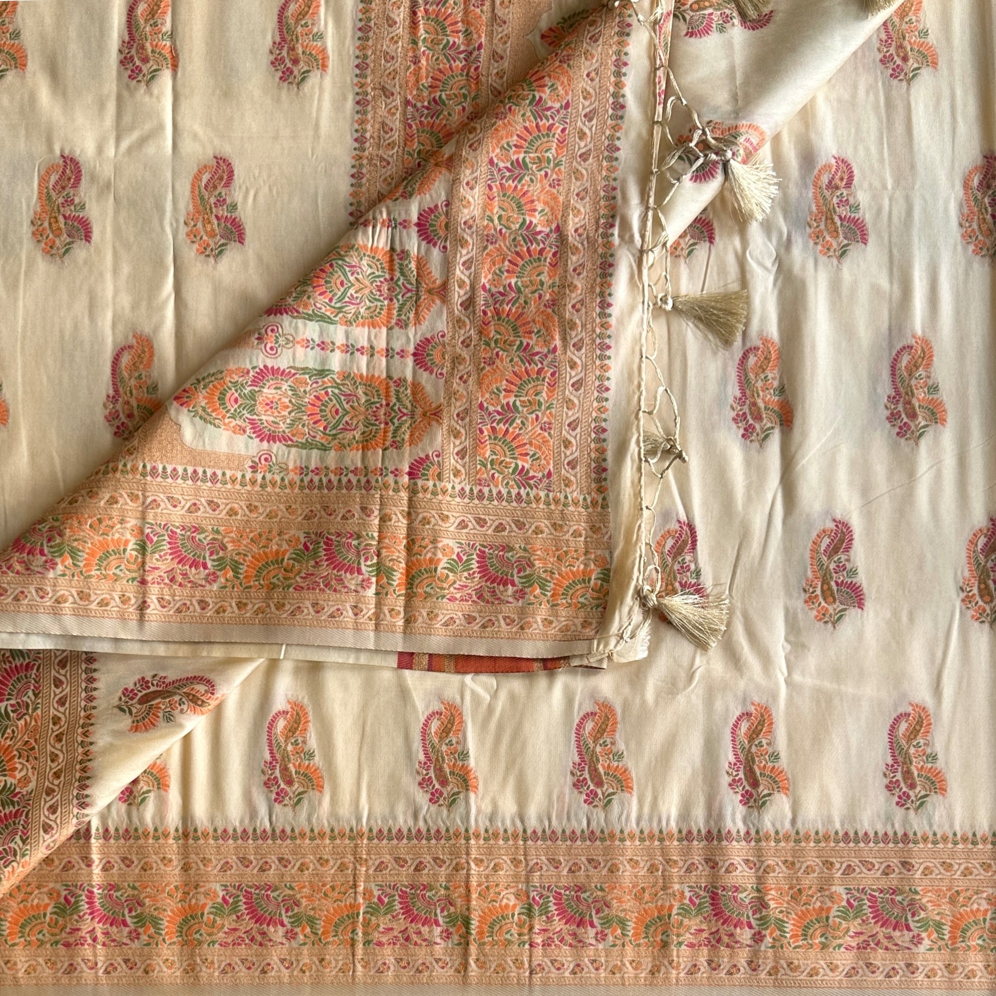 Pearl white Meenakari woven soft tussar designer beauty