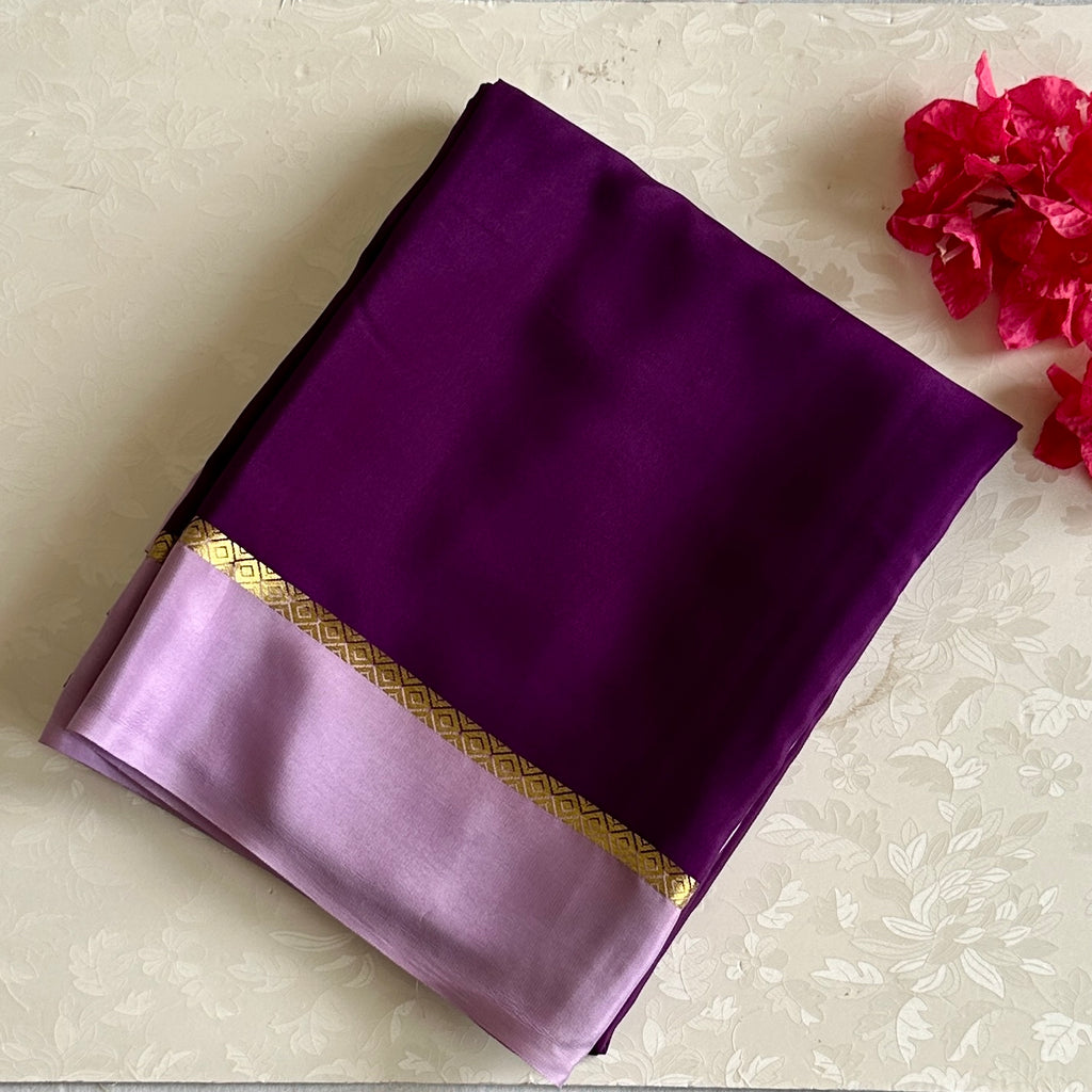 Lilac Mysore Crepe Silk Saree With Royal Purple Pallu