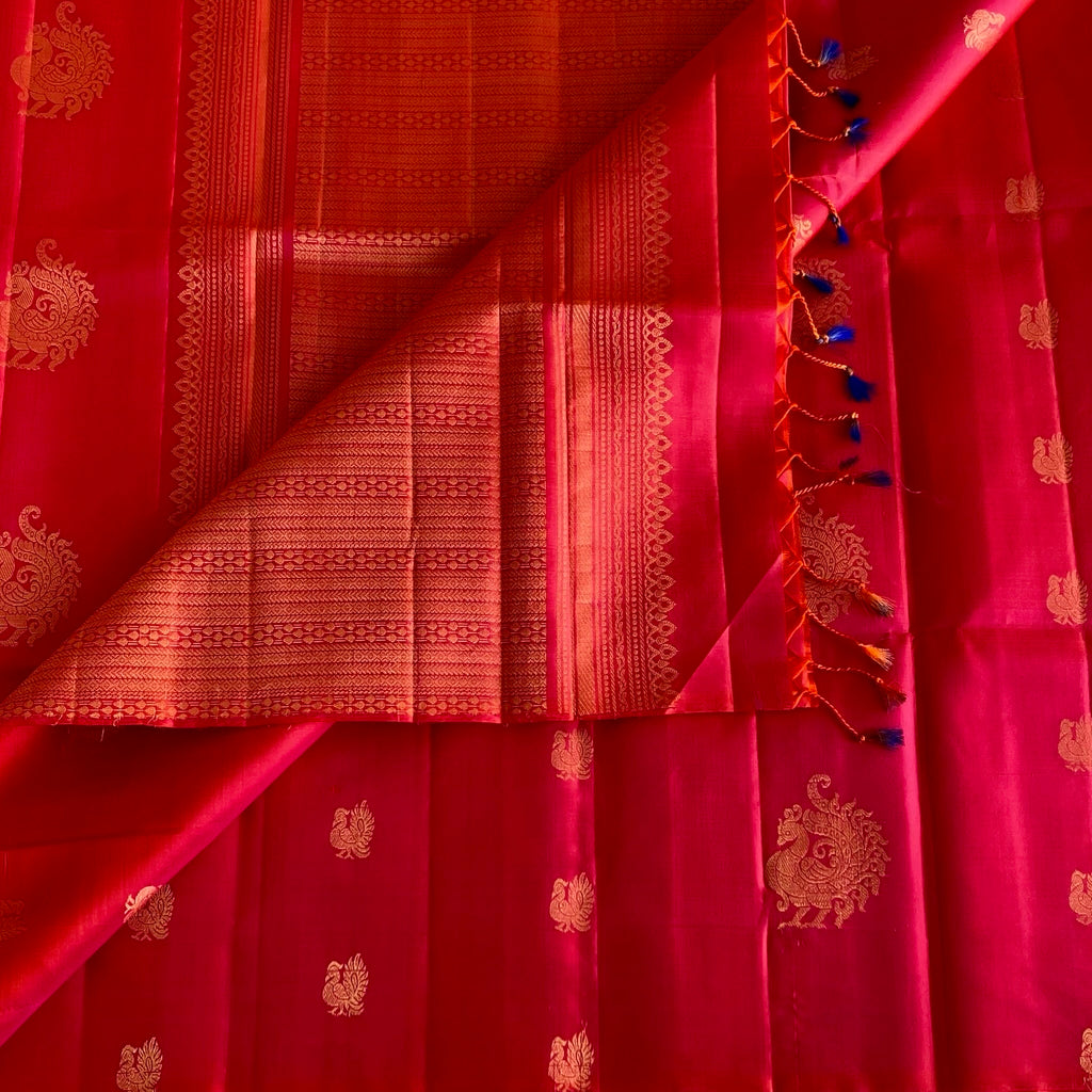 Kanakambari Pink Designer Pure Silk with intricate Pallu