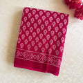 Fuchsia White Block Print Saree Lightweight Traditional Casual Wear
