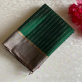 Emerald Green Designer Pure Silk Saree With Metallic Grey Pallu