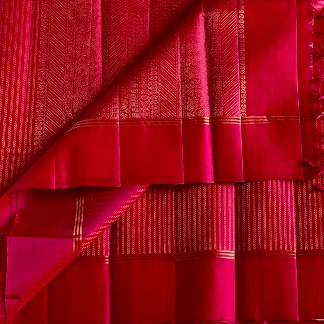 Rani Pink Designer Pure Silk Saree With Zari Gold Border