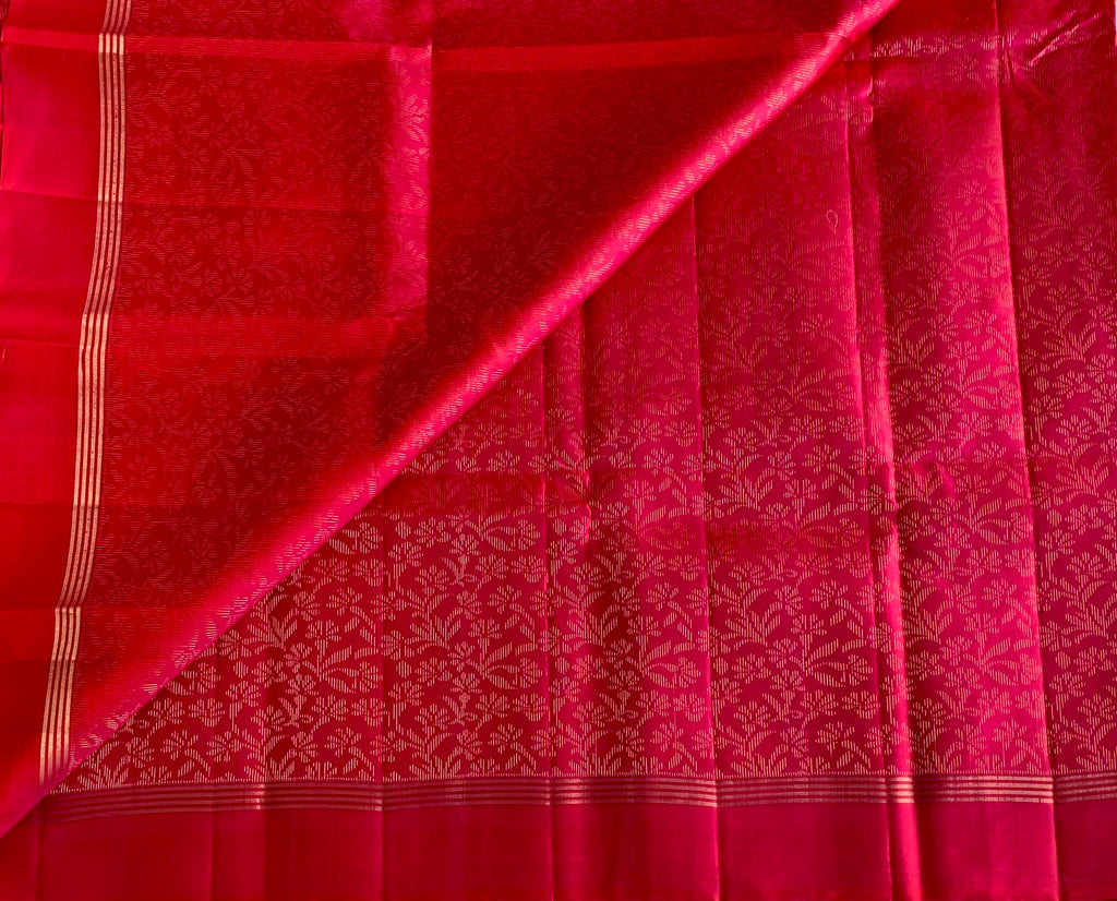 Rani Pink Designer Pure Silk Saree With Antique Gold Zari Pallu