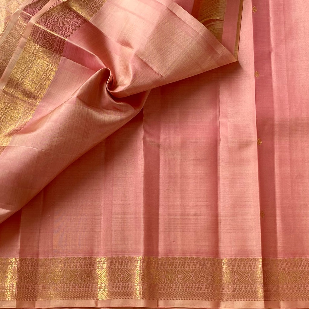 Dreamy pastel light rose Kanjeevaram pure silk with pure zari