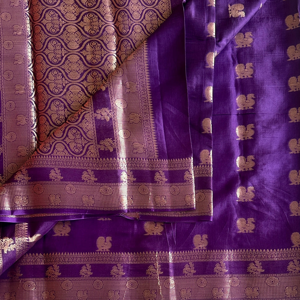 Royal Purple Silk Saree Gold Brocade Pallu Traditional Wedding Weave