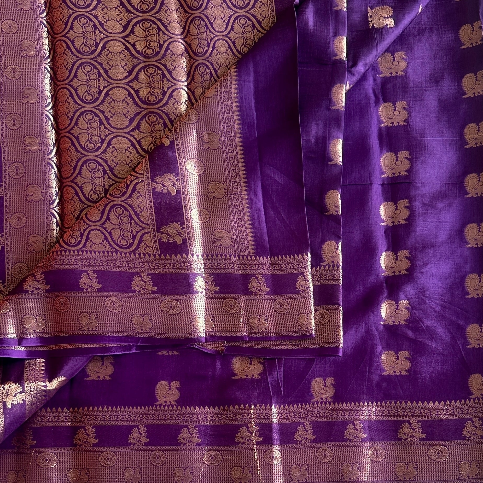 Royal Purple Silk Saree Gold Brocade Pallu Traditional Wedding Weave