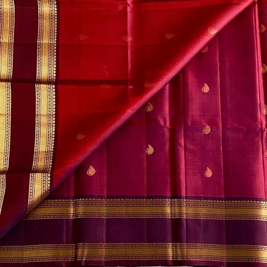 Dual Shaded Maroon Magenta Designer Pure Silk With Plum Purple Pallu