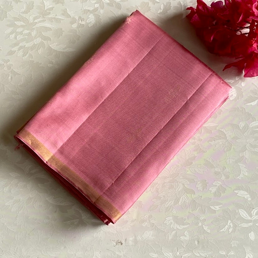 Dusty Rose Designer Pure Silk Saree With Gold Zari Pallu