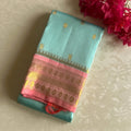 Dreamy pastel Sea blue with rose pink designer Kanjeevaram silk
