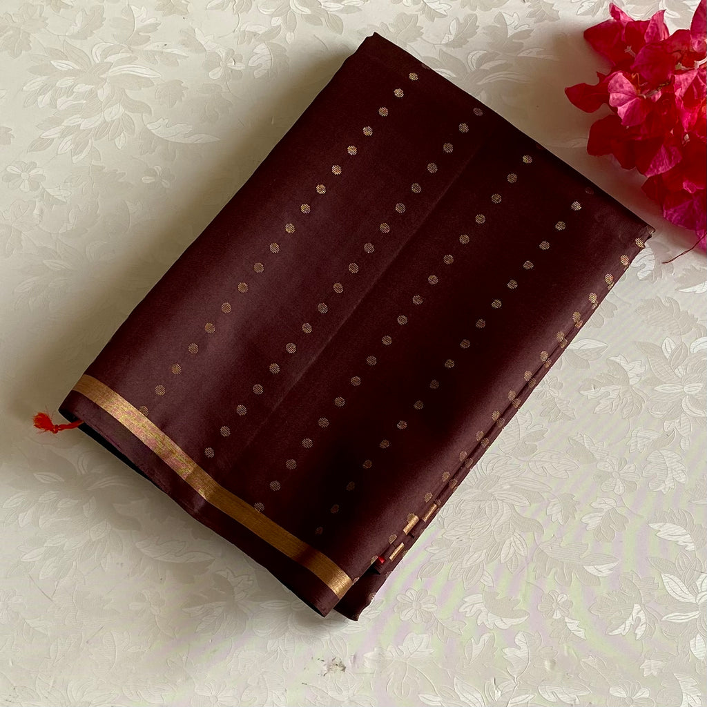 Chocolate Brown Designer Pure Silk Saree With Rani Pink Pallu