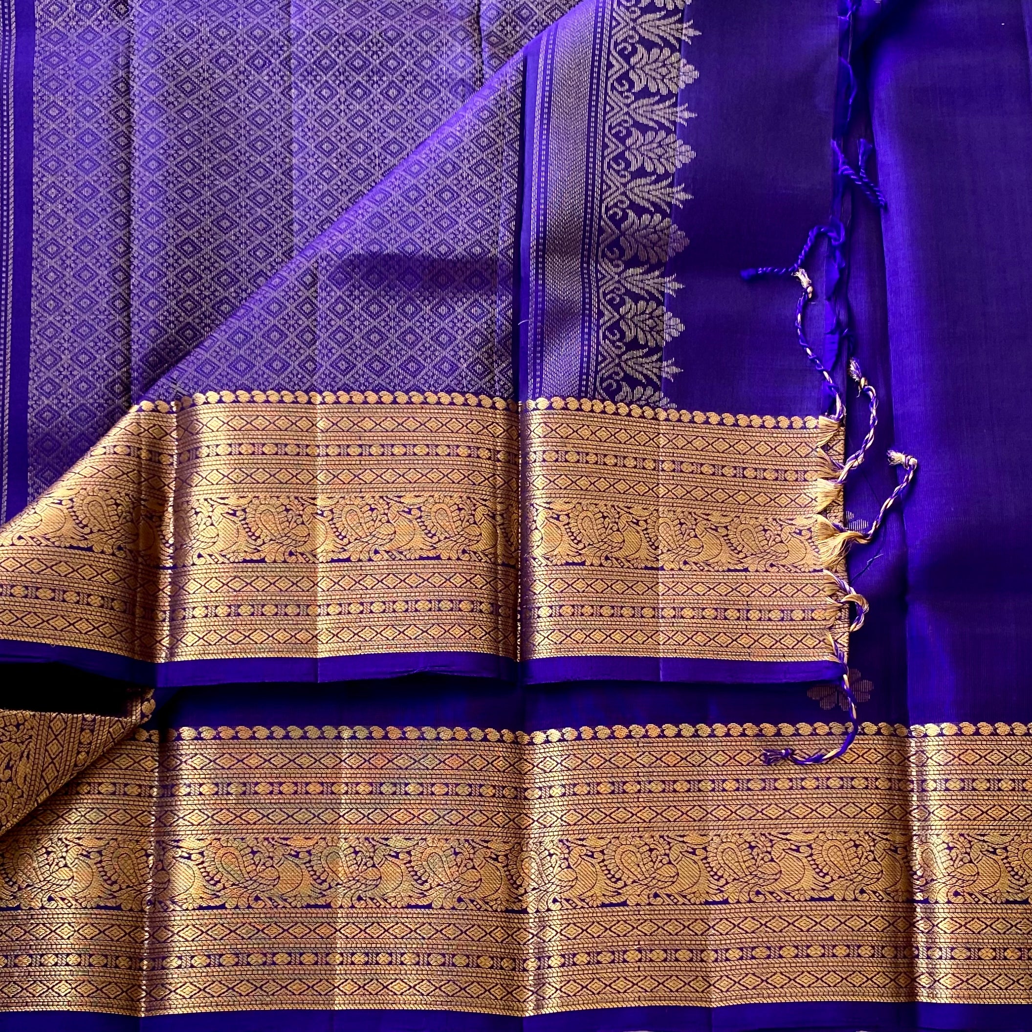 Royal Purple Silk Saree With Gold Brocade Border Bridal