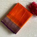 Designer Orange Soft Crepe Silk Saree With Royal Purple Pallu