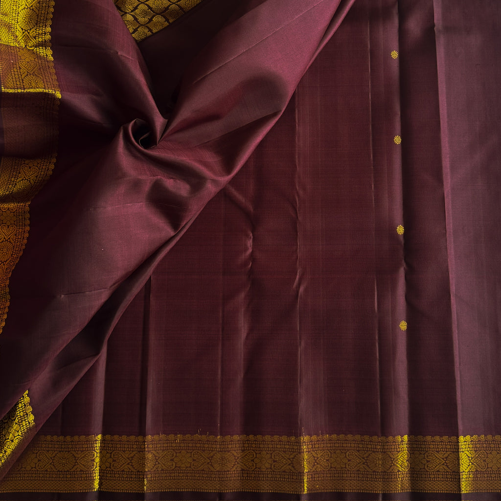 Deep Plum Silk Saree Gold Brocade Heavy Zari Wedding Wear