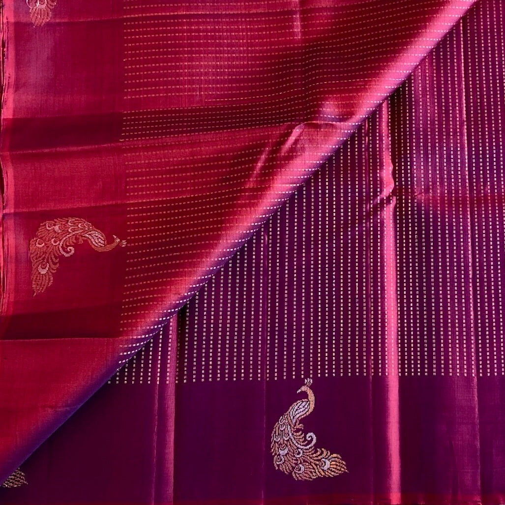 Deep Magenta Designer Pure Silk Saree With Antique Gold Pallu