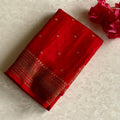 Banarasi Crepe Silk Scarlet Red With Antique Gold Brocade Pallu Saree