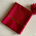 Rani Pink Mysore Crepe Silk Saree With Gold Striped Border