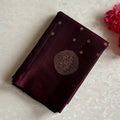 Deep Plum Brown Antique Gold Designer Pure Silk Saree With Floral Pallu