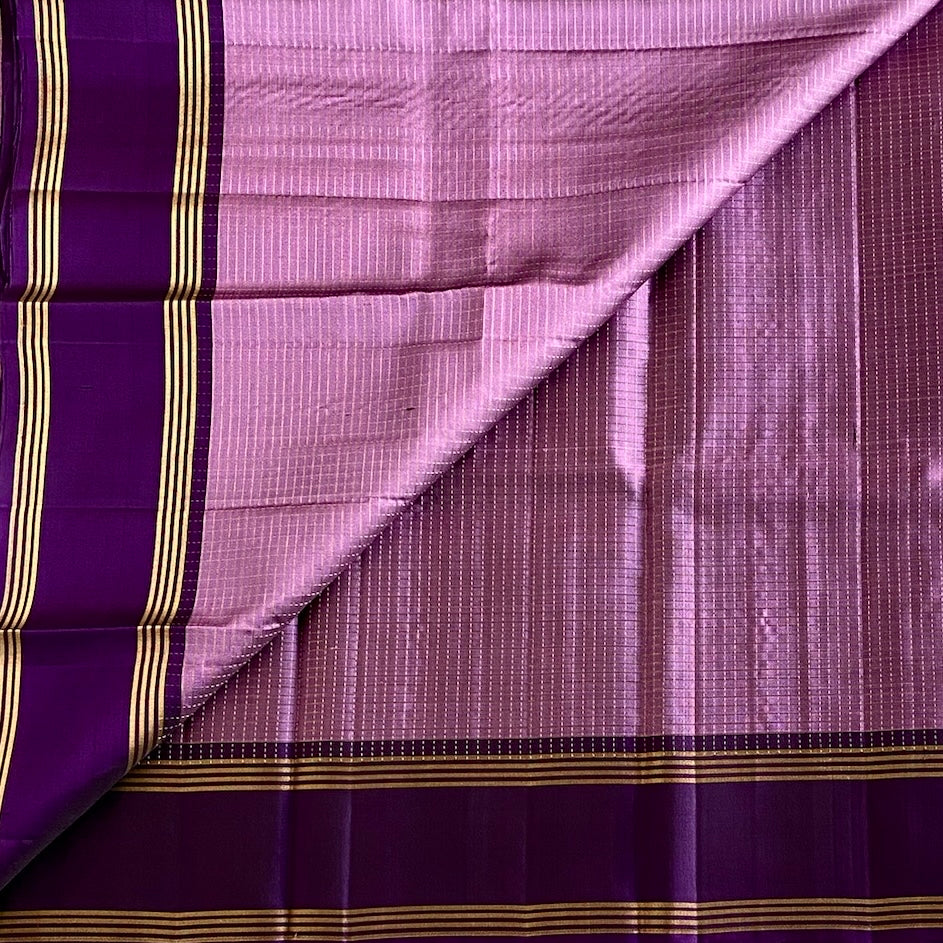 Royal Purple Designer Pure Silk Saree With Mauve Pink Pallu